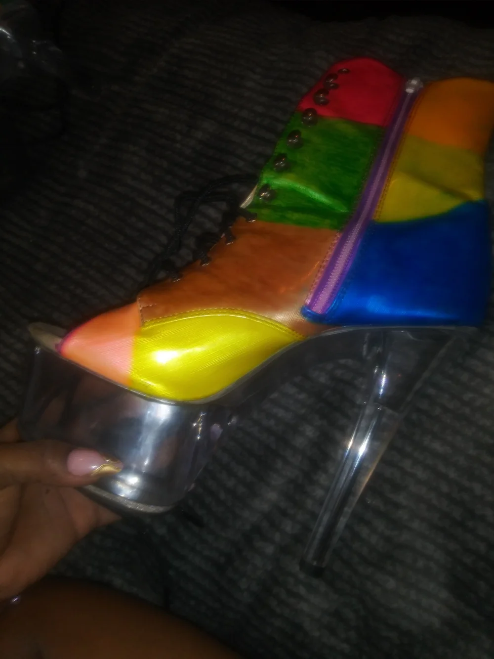 Pleaser Multicolor Patchwork Platform Ankle Boots
